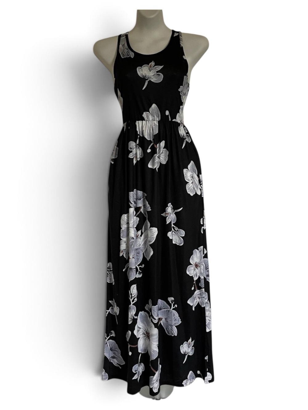 Black Floral Racerback Maxi Dress
